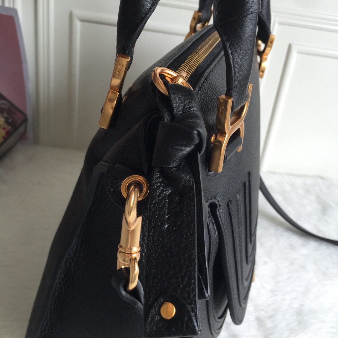 Chloe Large Marcie Bag In Black Grained Leather